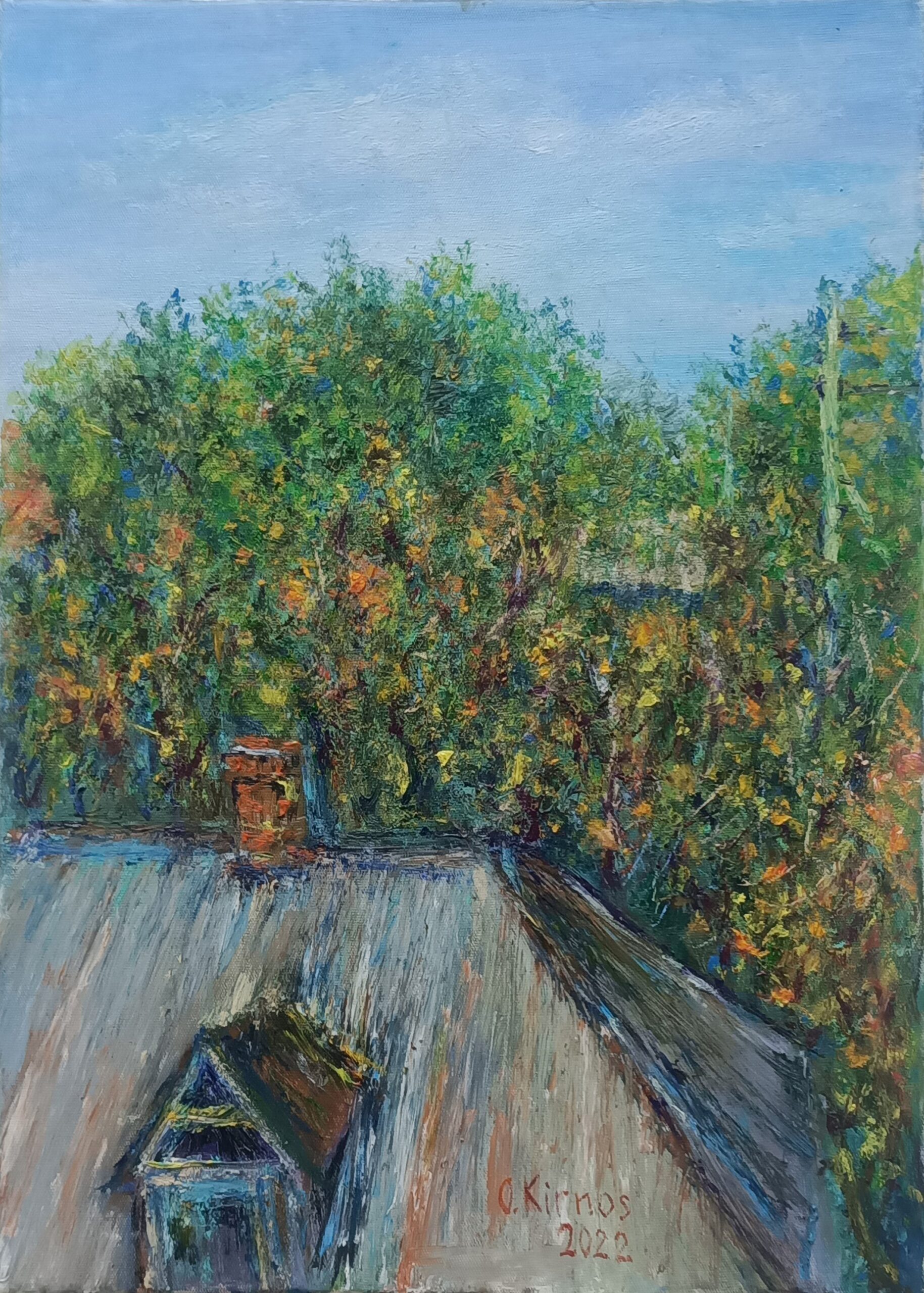 Autumn. An old house roof "Autumn. An old house roof" painting
