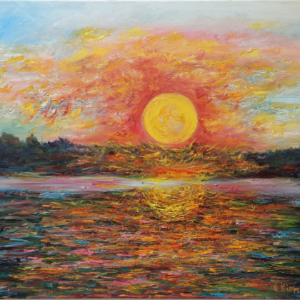 "Spring sunset over the forest" painting