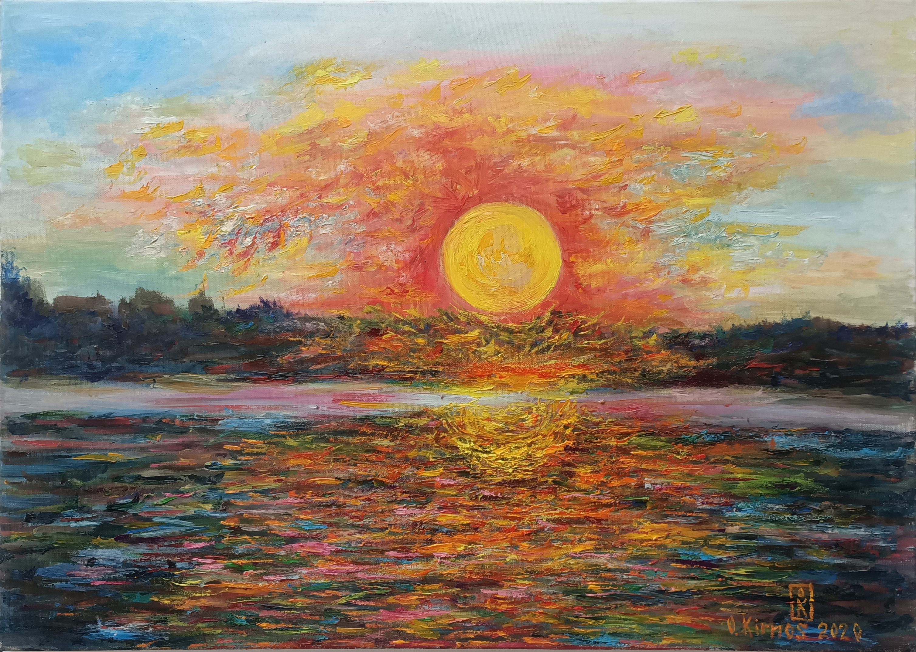 Spring sunset over the forest "Spring sunset over the forest" painting