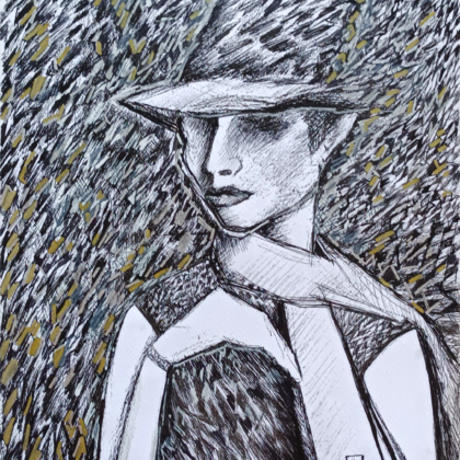 Woman in a golden hat